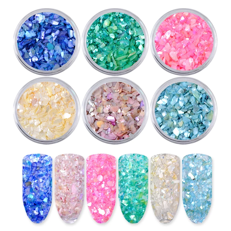 

6 Colors/Set Natural Pearl Light Nail SeaShell Slices Particle Crushed Shell Charm Manicure Nail Art Glitter Decoration Tools