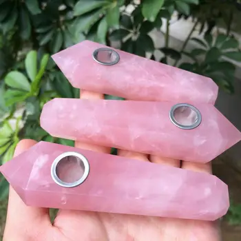 

pink rose quartz crystal smoking pipes natural stone and minerals cigarette pipes tobacco wand for gift sale 1pcs
