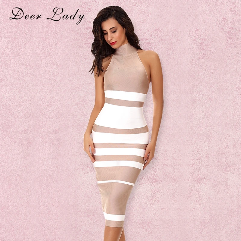

Deer Lady New Womens Bandage Dresses High Quality 2019 Backless Long Bandage Dress Black And White Bodycon Dress Clubwear