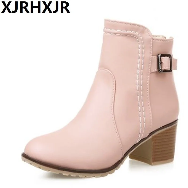 

Autumn Winter Women Martin Boots Back Zipper Brief Short Ankle Boots Ladies Casual Thick Heels Boots Shoes Female Round Toe34-43