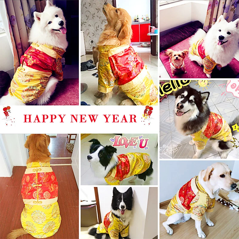 Skup HOOPET Pet Dog Cat chiński nowy rok tradycyjny strój tang dwie stopy ubrania jesienno zimowe ubrania wyściełane bawełną