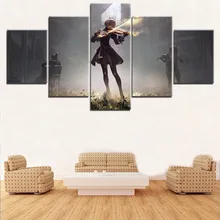 Модульная картина настенное Искусство Декор игра плакат холст печать 5 панель NieR Automata 2B игра скрипка живопись для гостиной картина