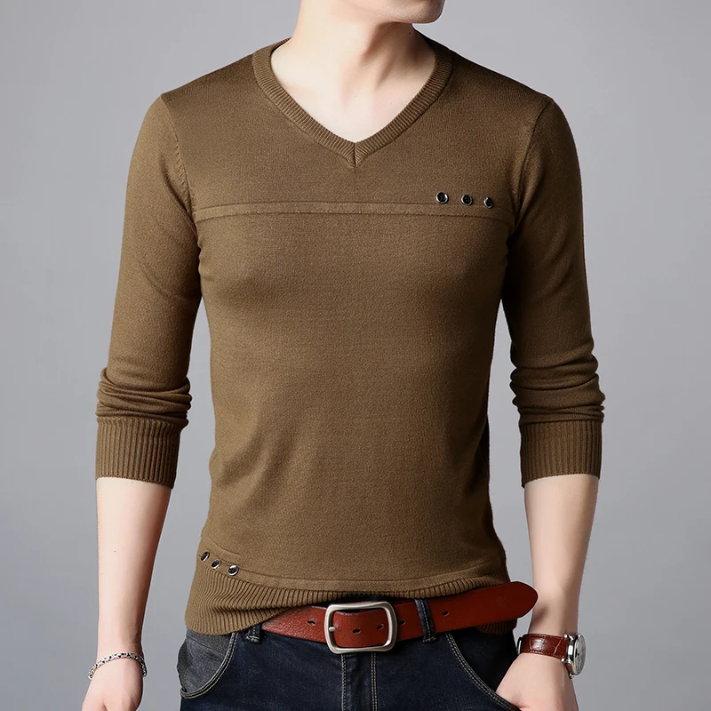 2019 новый модный брендовый свитер мужской пуловер с v-образным вырезом Slim Fit Джемперы вязание теплый толстый осенний корейский стиль