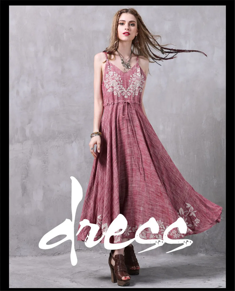Spaghetti Strap Summer Long Dress 2017 Vintage Embroidery Vestidos Sleeveless Summer Style Tank Dress Femininos Party Dresses (1)