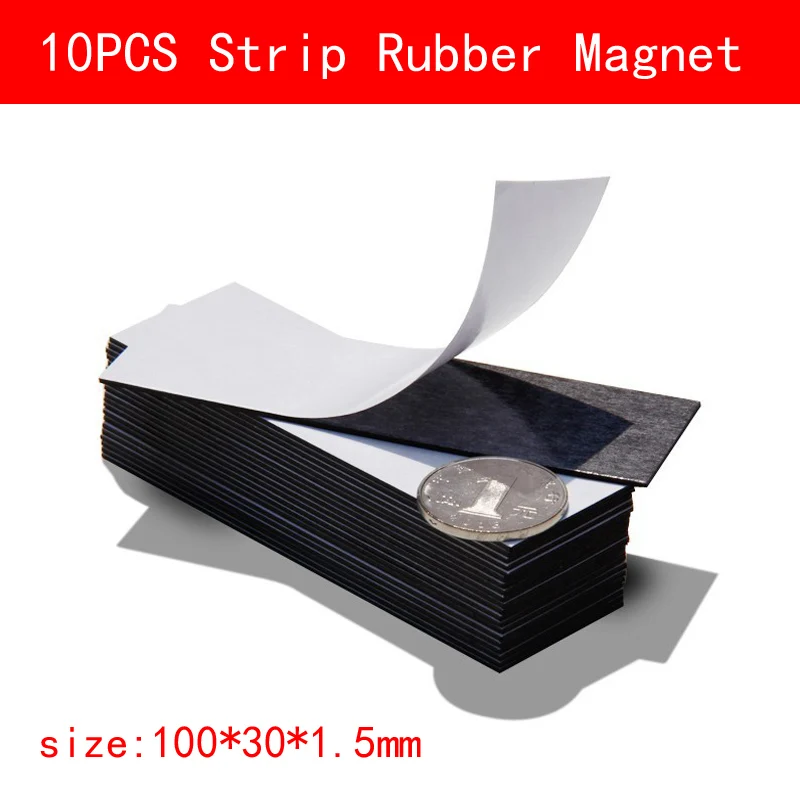10pcs 100*30*1.5mm Flexible soft rubber Magnet With Adhesive magnetic sheet For DIY Homemade Fridge magnets Label Name Sticker |
