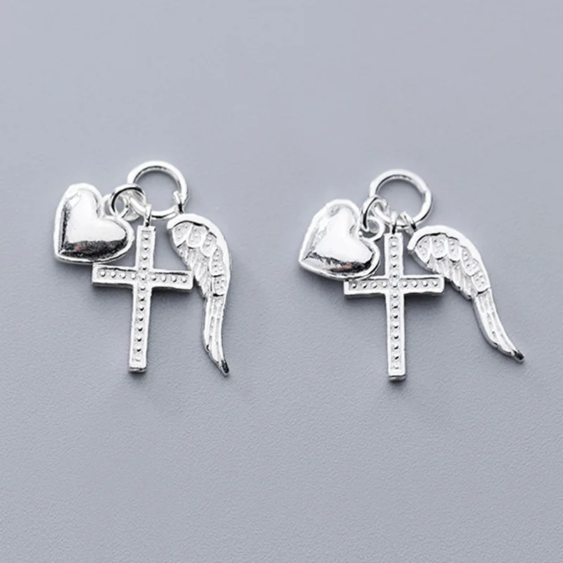 

Fashion 925 Sterling Silver Charm Set Cross+Heart+Wing Handmade Ornament Pendant Components DIY Fine Jewelry Making Accessories
