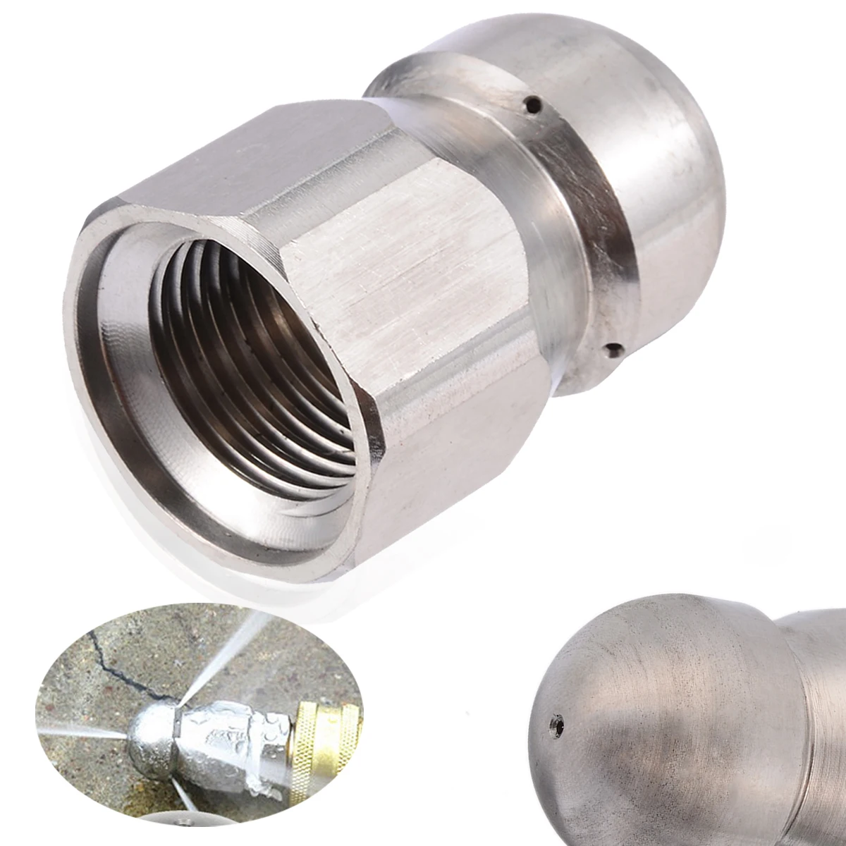 Mayitr Stainless Steel 1/2''F Pressure Nozzle Sewer Pipe Cleaning Drain Washing Rotary Nozzle 5 Jet Spray Nozzles