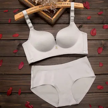 

Sexy lingerie comfort one-piece seamless non steel ring bra set thin thick small chest gather adjustment