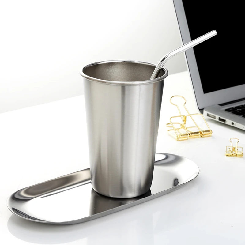 2pcs Stainless Steel Pint Cups Water Tumbler Large Beer Cup Iced Tea Coffee Mug 475ml Steel Cups for Kids Home Outdoor Drinkware (2-1)