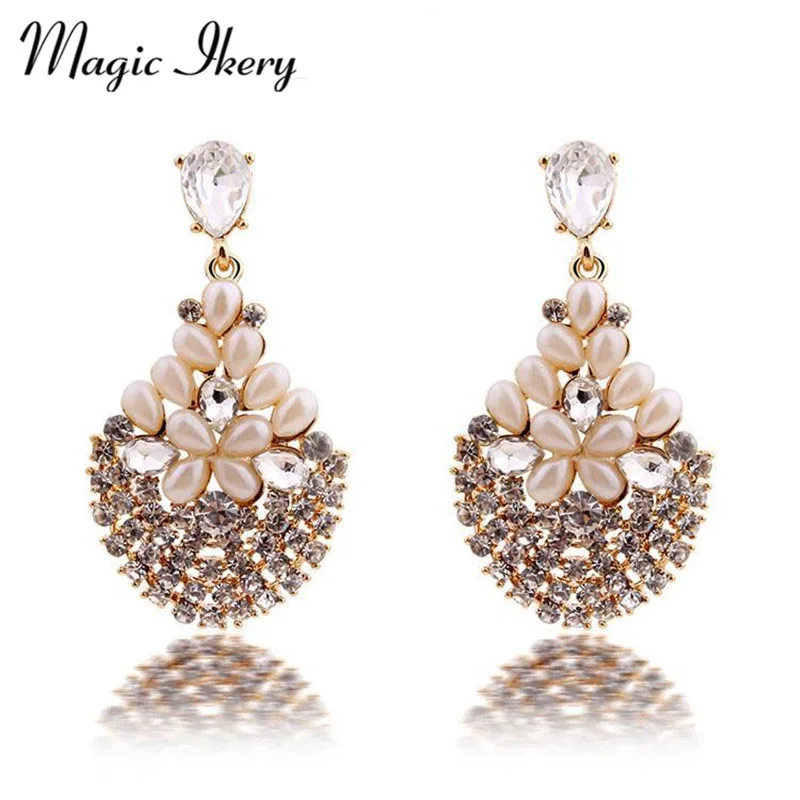 Magic Ikery Luxury Vintage Bossom Crystal Opal Flower font b Big b font Earrings with Jewelry