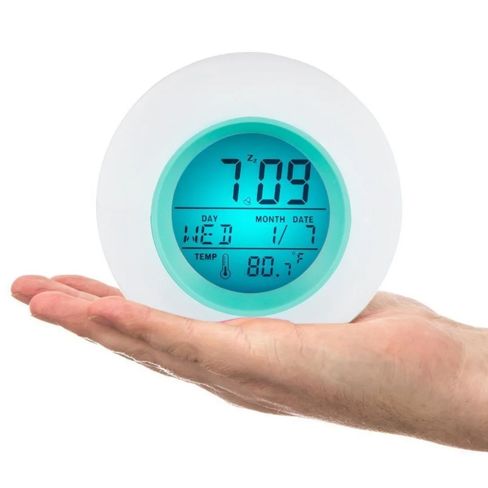 

XNCH Color changing Digital LED Wake Up Light Desk Alarm Clock With Natural Sounds Sunrise Simulator