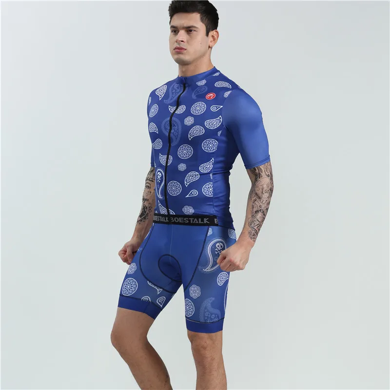 

2019 new BOESTALK men short sleeve blue jersey+bib shorts summer sport high quality cycling wear custom cycling clothing bic mtb