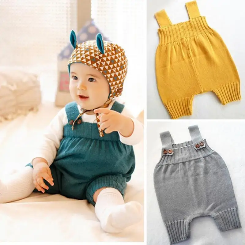 

Baby Knitting Rompers Cute Yellow Blue Overalls Newborn Baby Clothes Spring Winter Baby Girl Boy Sleeveless Romper Jumpsuit WD2