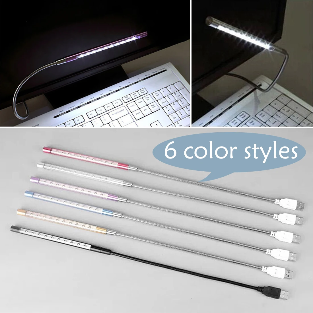 Metal Material USB LED Light Lamp 10LEDs Flexible Book Reading Lights