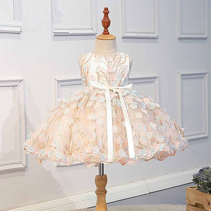 

R138 Retail Flowers Petal Embroidery Costume Tutu Princess Baby Girl Dress Party Wedding Kid Dresses For Girl baby girl clothes
