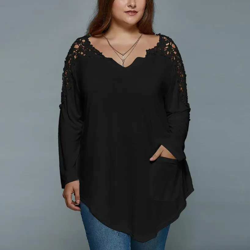 

CHAMSGEND Plus Size Fashion Summer Lady Lace Blouse Womens Long Sleeve Casual Top Blouse Drop Shipping 1F7*