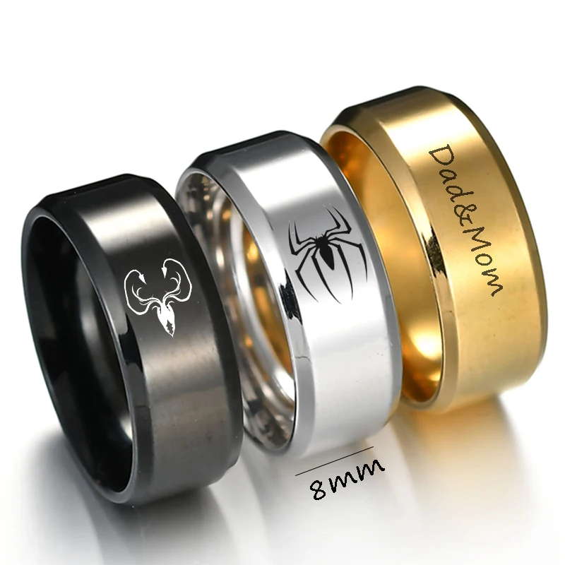 Letdiffery 8 мм нержавеющая сталь Выгравированные названия логотип персонализированные женские кольца золотые черные индивидуальные юбилейные мужские кольца