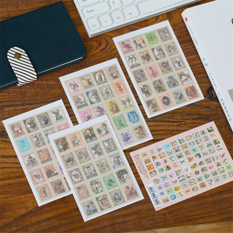 Adesivo de Papel Folhas por Conjunto Pacotes Lote Novo Faça Você Mesmo Vintage Alice Selo 4 Nota Etiqueta Decoração Estudantes Diário Adesivo 30 –