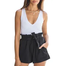 Women Casual Plus Size Shorts High Waist Loose Shorts Patchwork Fashionable Bow Short Pant Female Ruffle With Belt