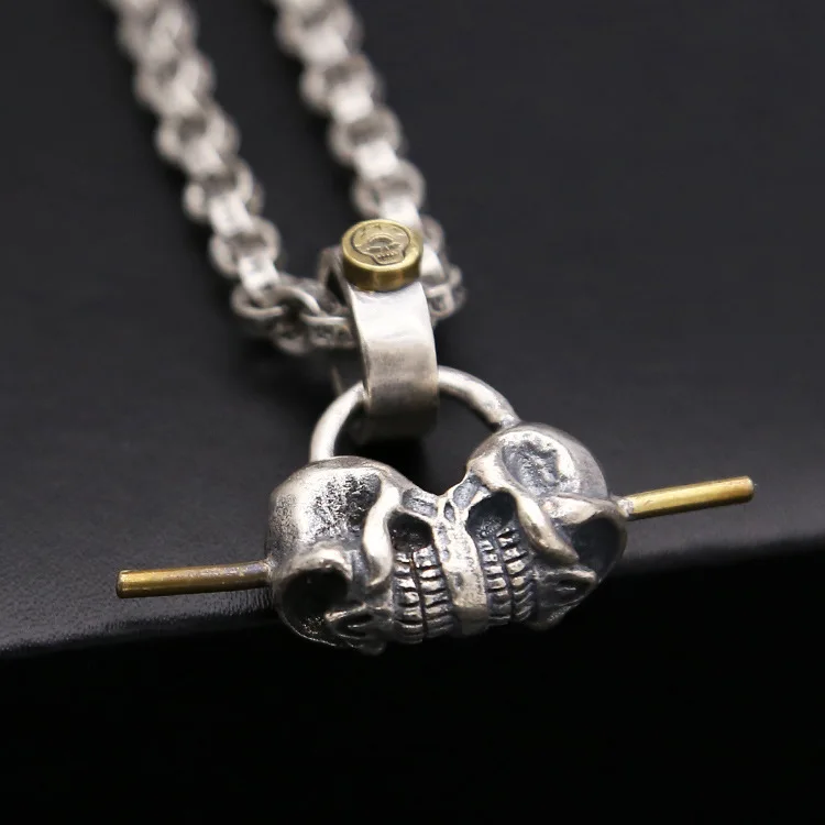 

2019 Choker Necklace Pendants Asg Wholesale S925 Taiyin Alpine Sl Pendant With Double Skulls And Brass Domineering Punk For Men
