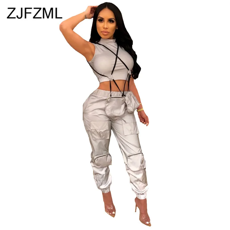 

Casual Flash Reflective Jogger Pants 2019 Women High Waist Loose Pencil Long Trousers Streetwear Summer Club Hip Hop Sweatpants
