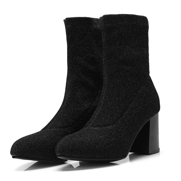 

Woman boots Female Fashion Stretch Fabric Pointed Toe Slim Ankle Boots Ladies Slip On High Heel Sexy Black Plus Size Shoes 35-43