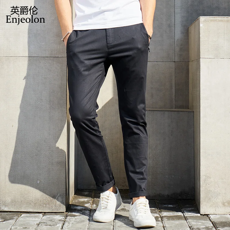 

Enjeolon brand long trousers pants men black 5 solid casual pants for men quality clothing males fashion Causal clothes KZ6168