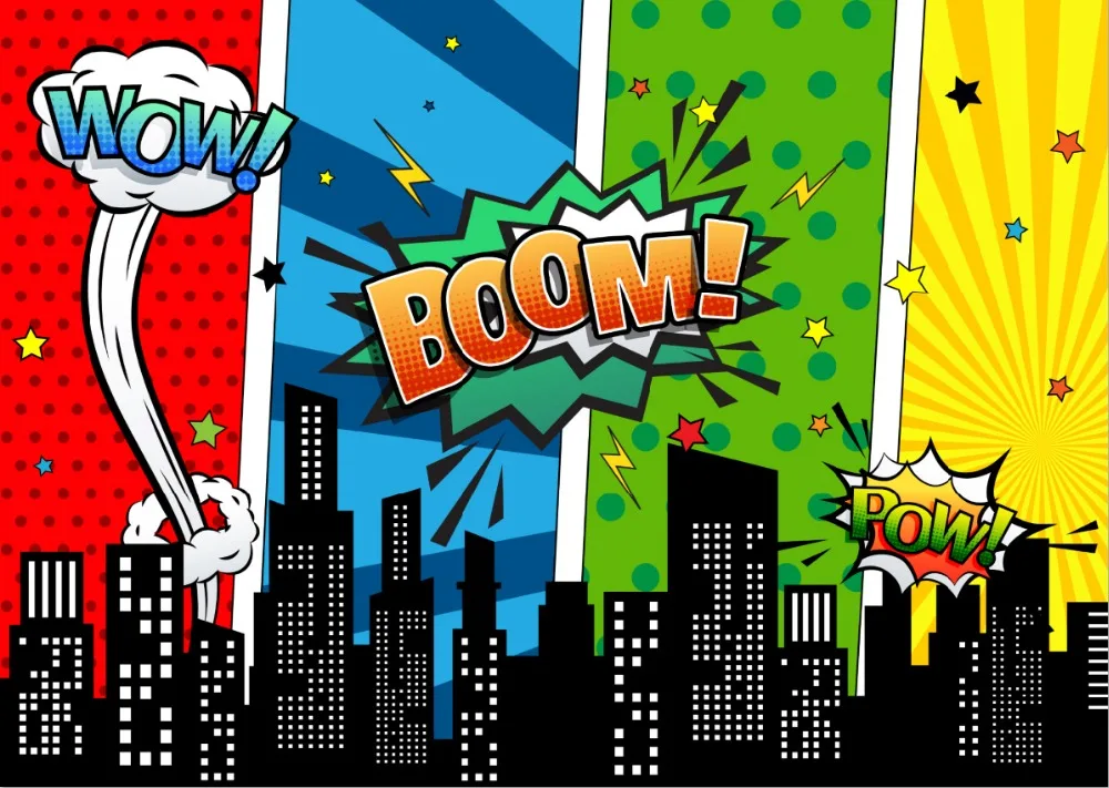 

7x5FT Superhero Super hero Headquater Skyline Boom Clouds Custom Photo Studio Background Backdrop Vinyl 220cm x 150cm