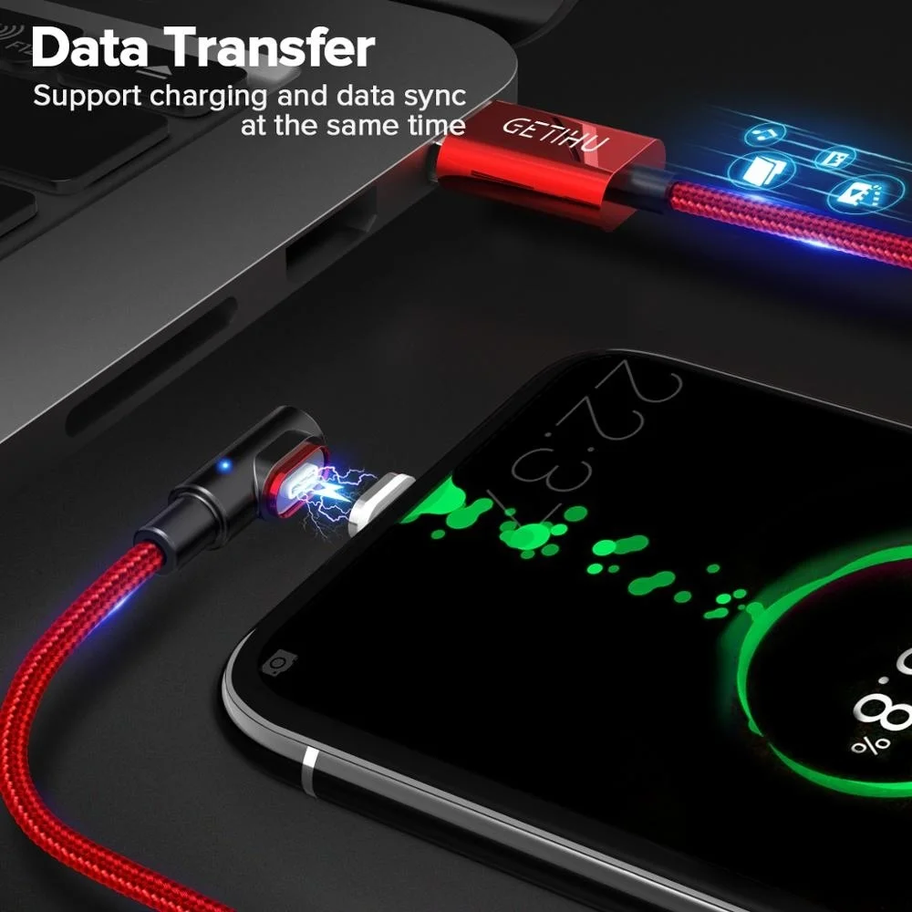 90 градусов 1 м/2 м 3A Быстрый Магнитный кабель для Iphone Type C Micro USB быстрой зарядки Galaxy
