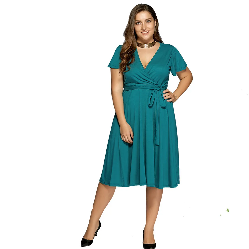 XXXL 4XL 5L 6L 7L 8L 9L Plus size Summer Dress 2018 Women V neck Solid ...