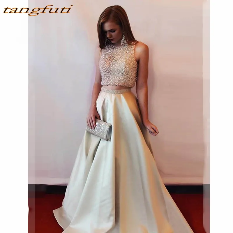 

Evening Dresses A-Line Two Pieces Dress Formal Evening Satin Beaded Prom Party Dress Long Evening Party Dress Gown Wear Women