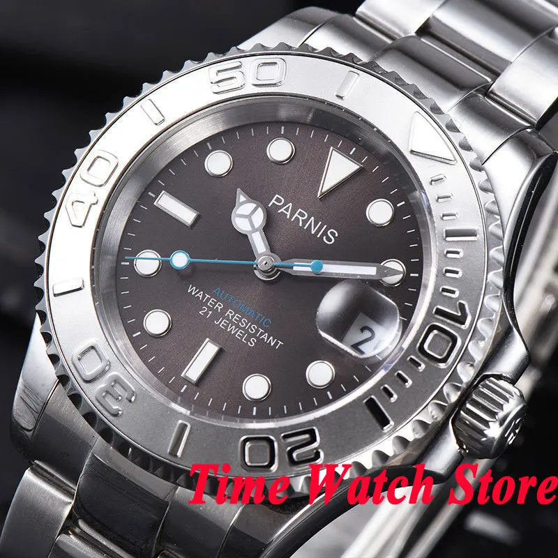 Parnis 41mm men's watch sapphire glass luminous date magnifier ceramic