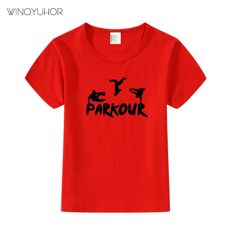Детская крутая футболка с принтом «Parkour Born To Jump» детские летние топы с короткими рукавами, Повседневная футболка для мальчиков и девочек - Цвет: Red