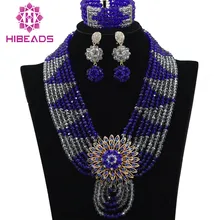 Королевский синий и серебряный бисер набор нигерийские африканские Королевский синий бисер ювелирный набор массивный нагрудник ожерелье набор WB753