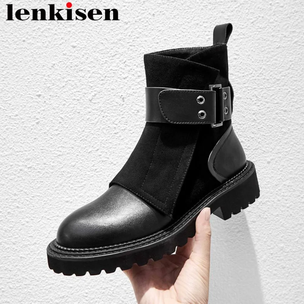 Lenkisen 2018 красивые девушки черного цвета из натуральной кожи pop hook &amp loop Дизайн на