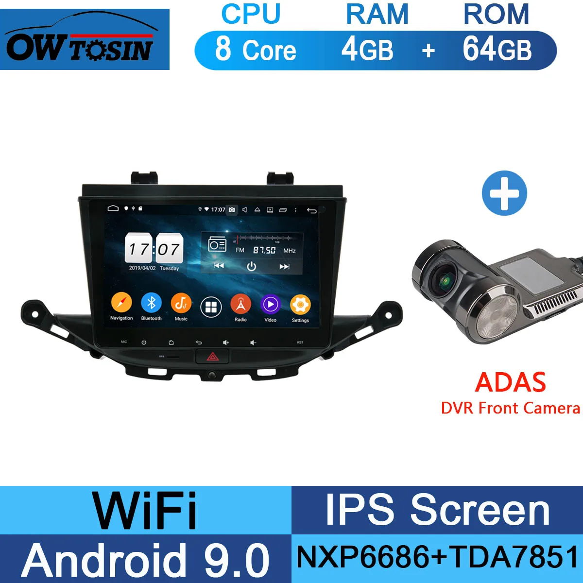 Ips " Android 9,0 8 Core 4G+ 64G автомобильный DVD плеер gps навигация для Opel ASTRA K Мультимедиа стерео DSP CarPlay Parrot BT - Цвет: 64G Adas Camera