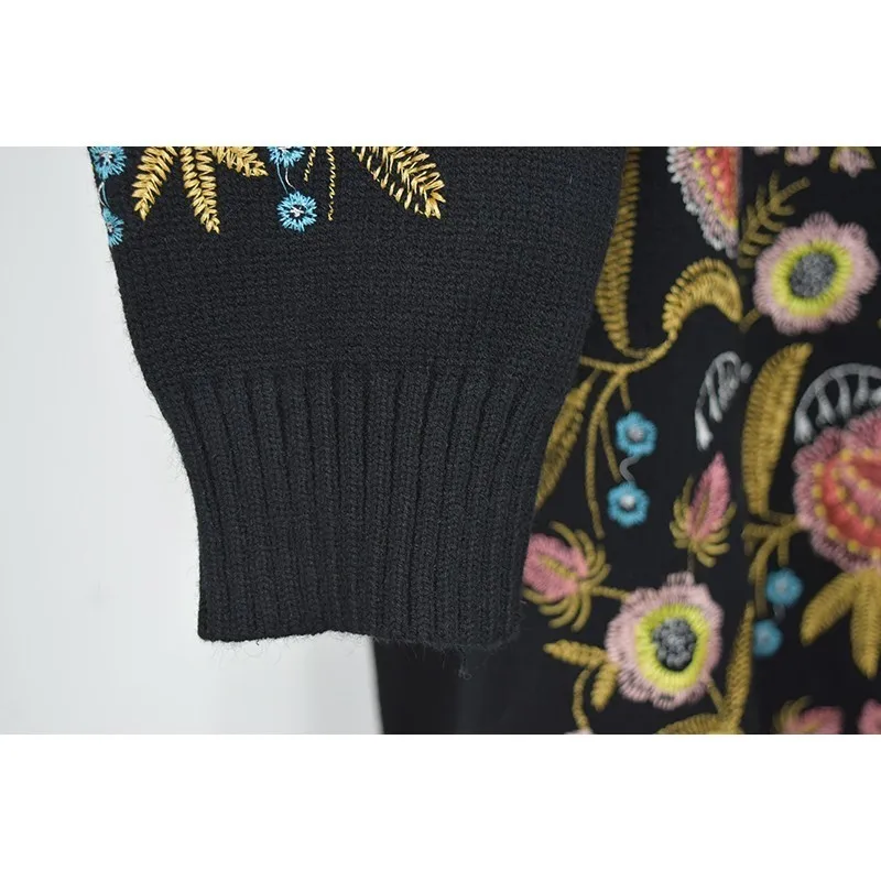 WQJGR осень зима длинный рукав пуловер свитер женский o-образным вырезом топ с вышивкой цветов Свободный корейский женский свитер