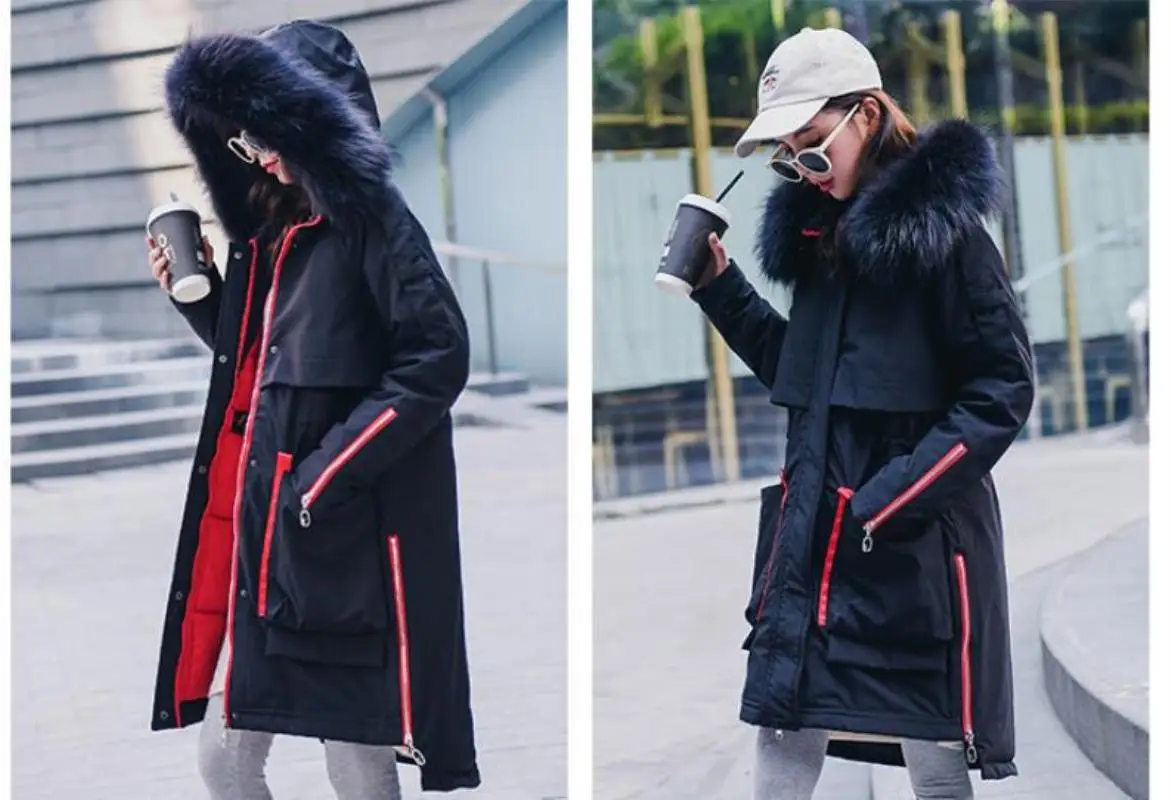 Winter new large size women's down jacket military uniforms to overcome casual cotton jacket hooded parkas outerwear