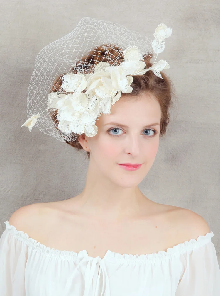 Vintage Elfenbein Tüll Kappe Vogelkäfig Hochzeit Zubehör Brautschleier Birdcage Brautschleier Kurz Braut Zubehör