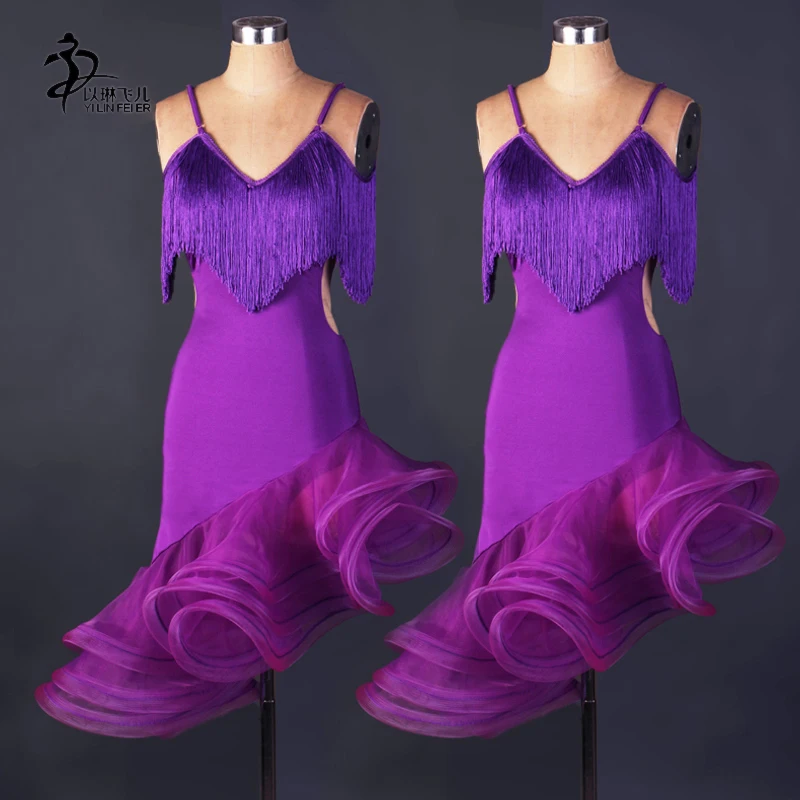 Latin Dance Dress salsa tango Cha cha Ballroom Tassel Group Dance Dress L036