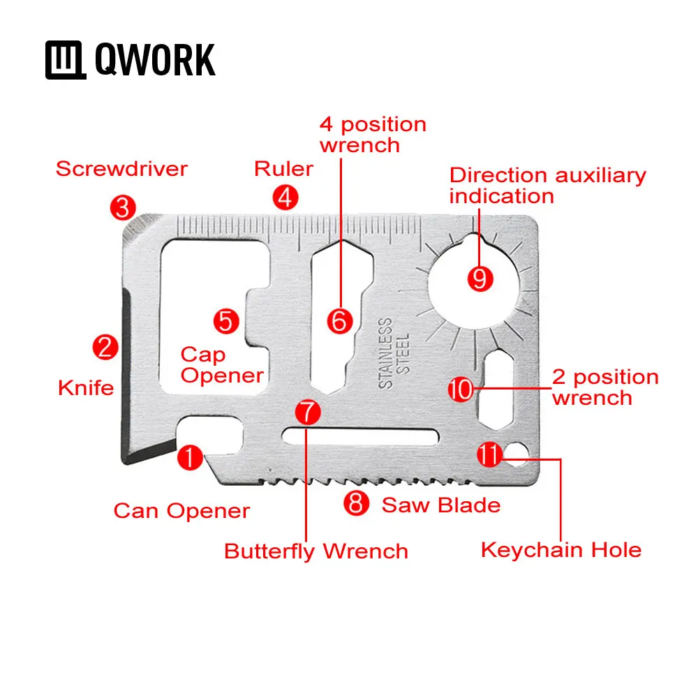 QWORK 11 в 1 Многофункциональный Открытый Охота выживания кемпинг карманный Военная карта ножевой ключ