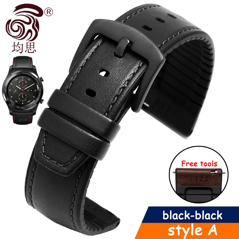 Huawei часы 2pro ремешок для часов 22 мм ремень из натуральной кожи для huawei Honor Magic/сон часы браслет huawei часы GT - Цвет ремешка: A black-black