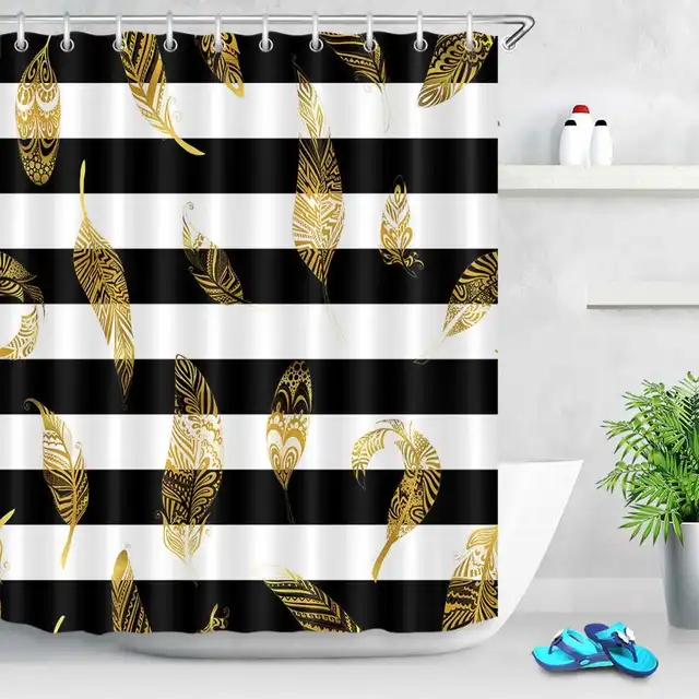 Lb 72 Waterproof Polyester Black And White Striped Gold Leaf