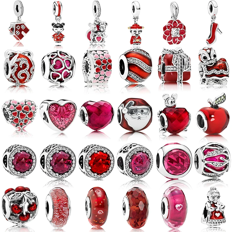 

KAKANY 925 Sterling Silver Mother's Day Red Charm Original DIY Fashion Jewelry Suitable for Pandora Style Charm Bracelets