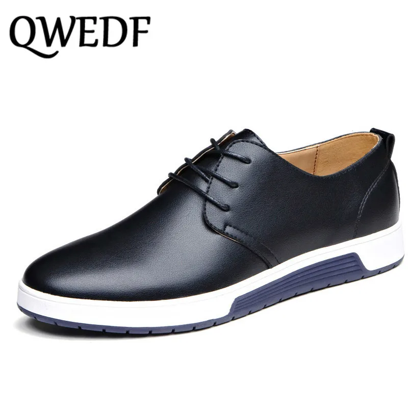 

QWEDF Luxury Brand Men Casual Leather Fashion Trendy Business dress shoes Black Blue Brown Flat Shoes for Men size38-48 HX-78
