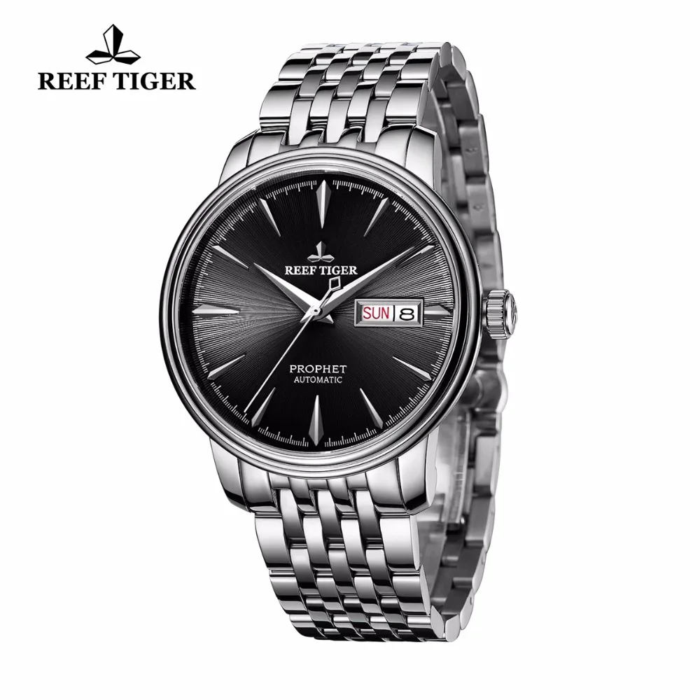 Reef Tiger/RT платье часы с датой день полный нержавеющей стали часы автоматические часы RGA8236