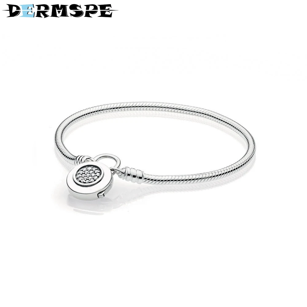 DERMSPE 925 пробы серебряные моменты Гладкий Браслет Подпись Fit ручная работа оригинальный браслет для женщин Merry Рождество ювелирные изделия