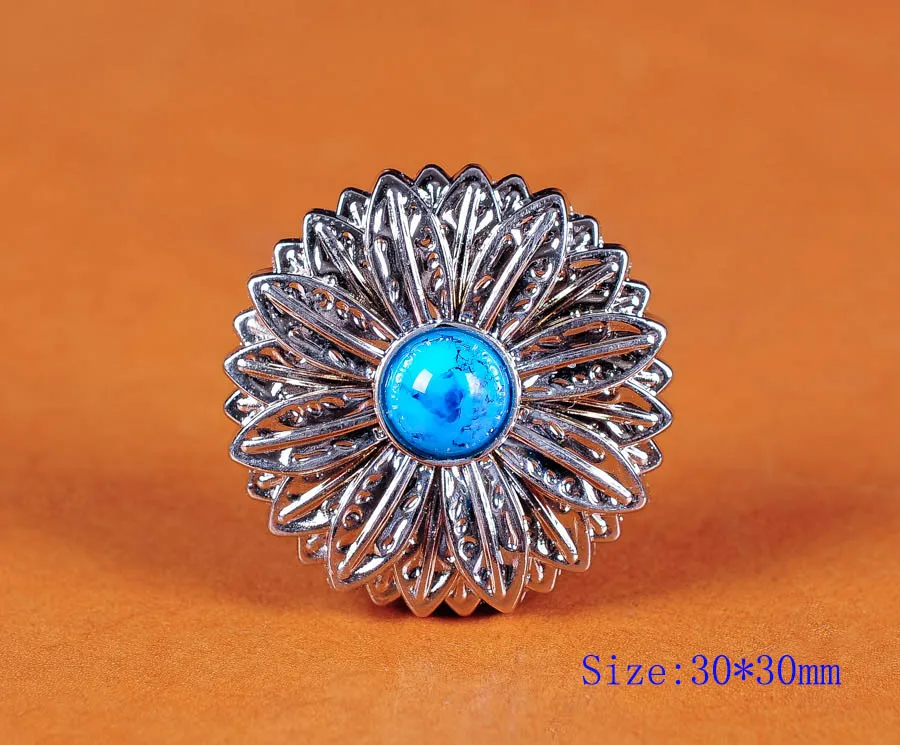 

10X Western Turquoise Rose Flower Saddle Tindy Leather Crafts Conchos Button Set