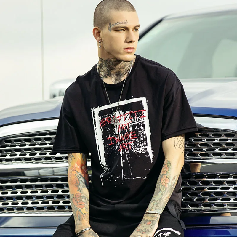 

2019 spring and summer printing and dyeing letters men's t-shirt short-sleeved curling loose hip-hop trend men's clothing