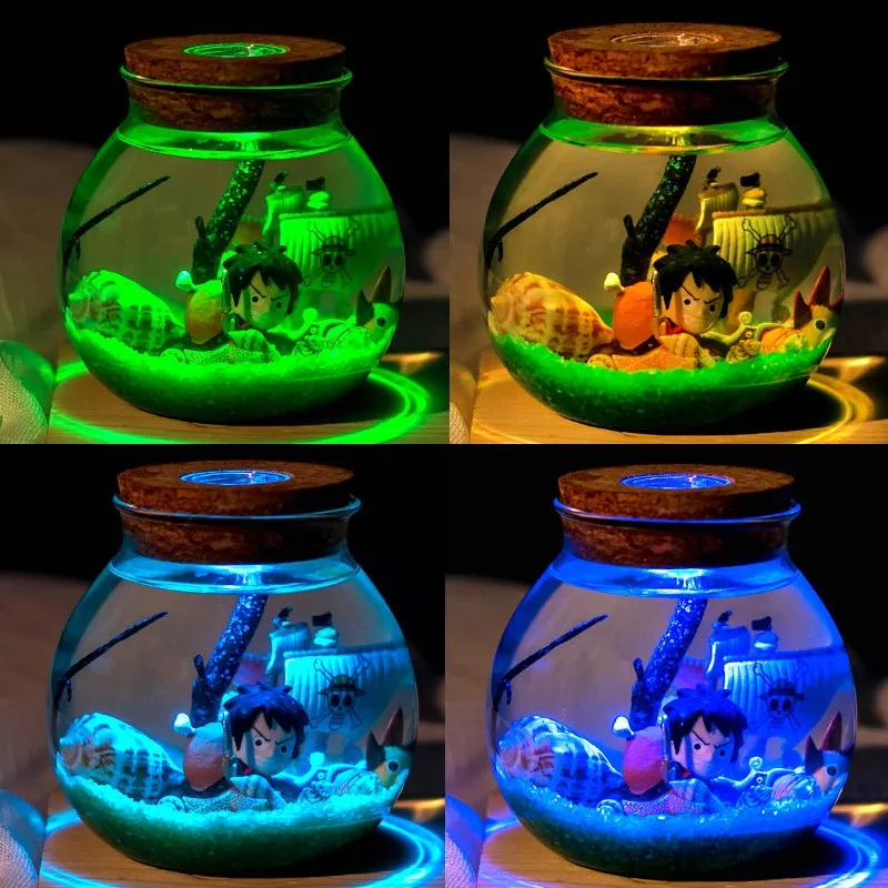 

ONE PIECE The Straw Hat Pirates Monkey D. Luffy Roronoa Zoro Wishing Bottle With LED Light Plastic Action Figure Toy BOX D753